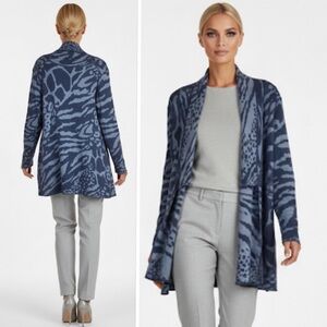 MARLAWYNNE Animal Print Open Front Cotton Blend Cardigan Size S